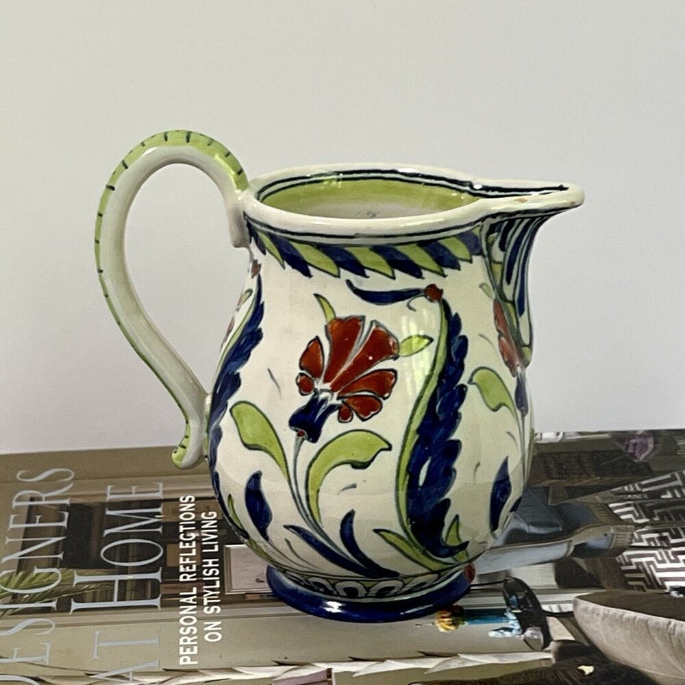 Vintage Floral Italian Ceramic Bud Vase With Handle Multi Flowers Artist Signed - Picture 12 of 16